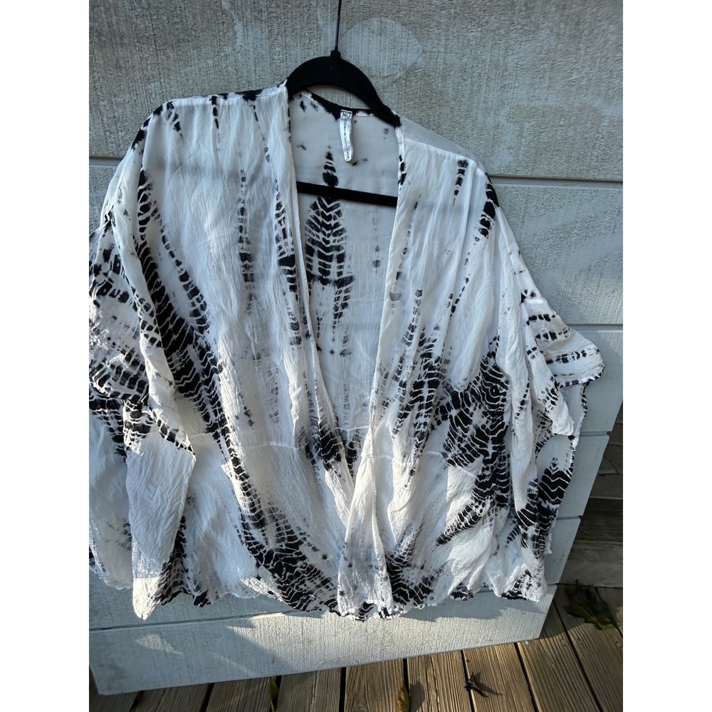 Nu Construction Kimono Cotton Tie Dye Open Front Split Back Boho Beach Resort
